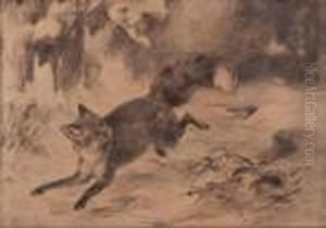 Rotfuchs Entflieht Dem Jager by Franz Xavier Von Pausinger
