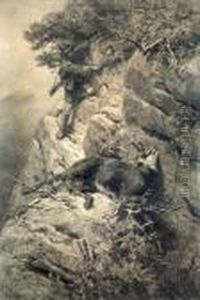 Jager Mit Gamsbock Im Gebirge by Franz Xavier Von Pausinger
