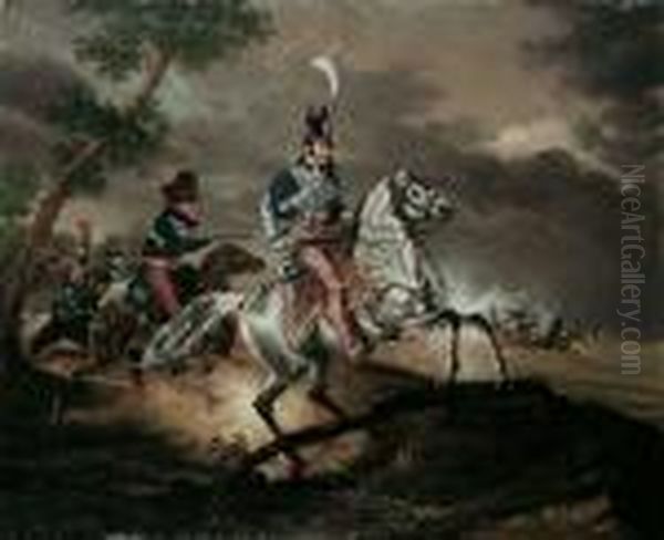 Reiterbild Aus Dem Russischen Feldzug. Offizier In Husarenuniform.. - view 1