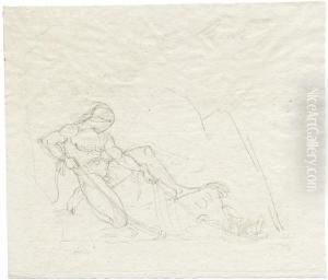 Jungling Einen Schatz Aus Einem Flus Bergend by Moritz Ludwig von Schwind