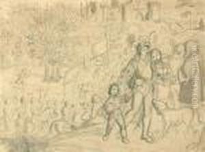 Heimkehrender Ritter, Von Den Seinen Begrust. by Moritz Ludwig von Schwind
