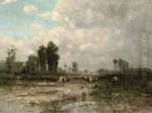 Cattle In A Watermeadow by Bela Von Spanyi
