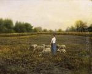 Girl With Lambs by Bela Von Spanyi