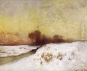 Winter Landscape In Twilight by Bela Von Spanyi