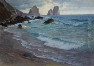 Capri - Kuste Mit Blick Auf Die Faraglioni by Paul von Spaun