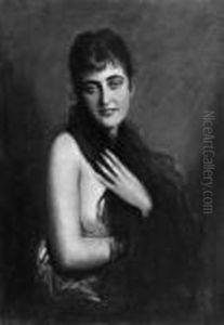 "bildnis Einer Dame Mit Tullschal". Sign. Ol Auf Lwd. 79 X 55 Cm. Rahmen by Boleslaw Von Szankowski