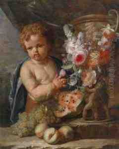 A Still Life Of Fruit And Flowers by Frans Werner Von Tamm