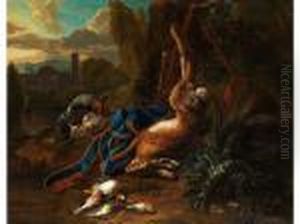 Jagdstilleben Mit Erlegtem
Feldhasenneben Blauem Jagdbeutel Mit Gurtel, Schnepfen Und Vogeln
Inlandschaft by Frans Werner Von Tamm