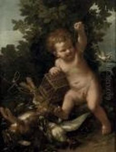 A Putto Playing With A Bird, With Game Nearby by Frans Werner Von Tamm