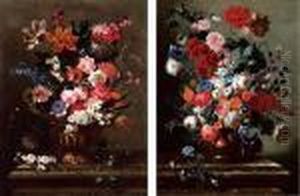 Trofeo Di Fiori In Unvaso, Su Un Piano In Marmo by Frans Werner Von Tamm