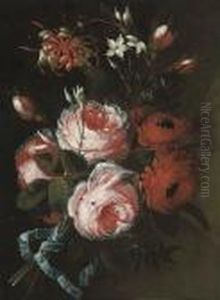 A Bouquet Of Roses, Chrysanthemums, Honeysuckle, And Jasmine