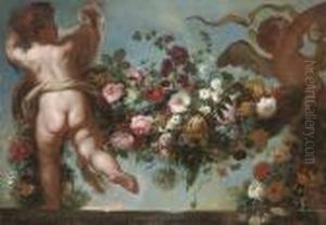 Putti Raising A Festoon Of Flowers Putti Raising A Festoon Of Flowers