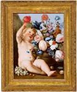 Cerchia Natura Morta Floreale Con Putto Cerchia Natura Morta Floreale Con Putto