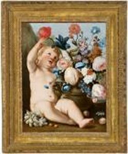 Cerchia Natura Morta Di Fiori Con Putto