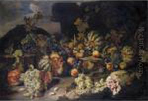 A Still Life With Grapes, Watermelon, Peaches, Open Pomegranates And Figs