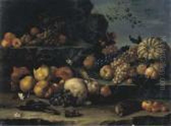 Mele Cotogne, Uve Bianche E Nere, Melograni, Una Zucca, Un Coniglio En Plein Air - view 1
