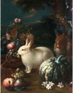 A Still Life With Two Rabbits by Frans Werner Von Tamm