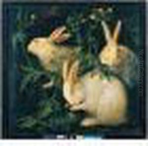 Three Rabbits In A Landscape by Frans Werner Von Tamm