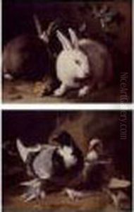 Rabbits In A Landscape And Doves In A Landscape: A Pair Of Paintings by Frans Werner Von Tamm
