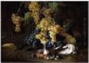 Still Life Of Red And White 
Grapes, Together With A Hoopoe, A Pigeon, A Finch, A Sparrow And A Hawk