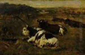 Vaches Allongees Dans Un Pre by Otto Karl Kasimir Von Thoren