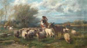 Shepherd With His Sheep. by Otto Karl Kasimir Von Thoren