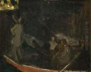 "nachtliche Bootsfahrt" Abfahrt Von Der Abendgesellschaft by Fritz von Uhde