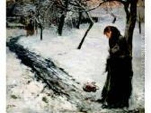 Two Figures On A Snowy Path In The Evening by Fritz von Uhde