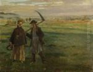 Gang Zur Morgenarbeit. by Fritz von Uhde