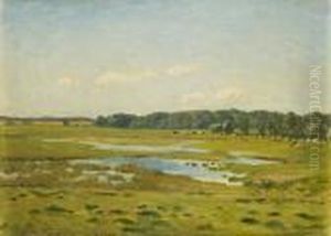 Weite Landschaft Mit Kuhen by Hans Richard Von Volkmann
