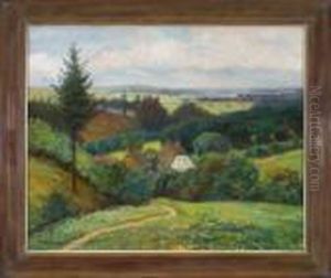 Weite Frankische Landschaft Mit Einem Gehoft Im Vordergrund by Hans Richard Von Volkmann