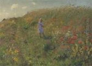 Madchen Auf Bluhender Sommerwiese by Hans Richard Von Volkmann