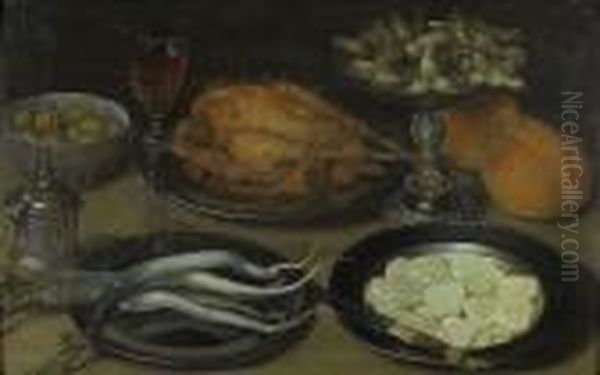 Nature Morte Aux Victuailles Et Pieces D'orfevrerie. - view 1