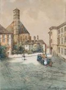 "in Wien: Blick Auf Die Minorittenkirche Und Den Goldenen Fasan by Heinrich Von Wertheim