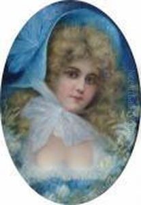 A Lady Wearing A Blue Bonnet And Surrounded By Flowers A Lady Wearing A Blue Bonnet And Surrounded By Flowers