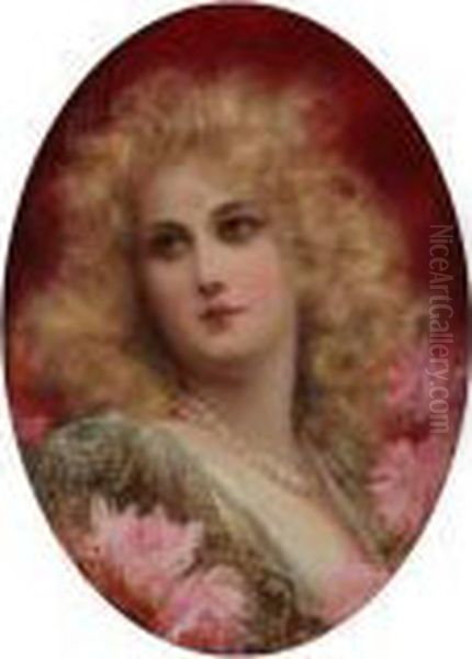 Lady In Pearls With Pink Flowers - view 1