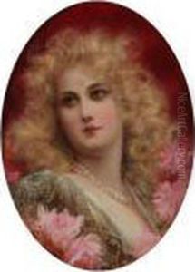 Lady In Pearls With Pink Flowers Lady In Pearls With Pink Flowers