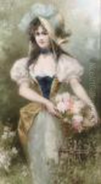 A Beauty With Roses In A Basket - view 1