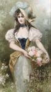 A Beauty With Roses In A Basket by Raimund, Ritter Von Wichera
