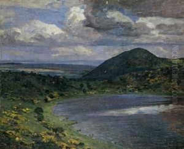 Eifellandschaft Mit Dem
Weinfelder Maar. Signiert Unten Rechts: Fvwille. Datiert Unten Links:
Mosenbg. 7.6.12. Ol Auf Leinwand, Auf Holz Aufegezogen. H 50; B 60 Cm. - view 1