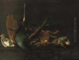 A Peacock, A Hare, A Partridge, Two Finches And A Dove On Atable by Elias Vonck