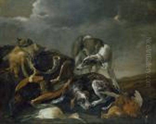 After The Hunt, A Greyhound And A Pointer Guarding Game In Alandscape - view 1