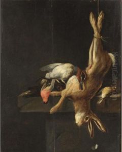 A Hunting Still Life With Game And Poultry On A Stone Ledge by Jacobes Vonck