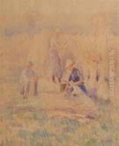 French Peasants In A Field by Robert William Vonnoh
