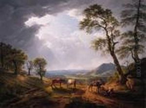 Muleteers Halting On A Mountain Pass In The Roman Campagna by Hendrik Voogd