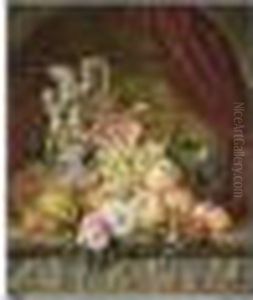 A Still Life With Fruit, Flowers And A Pitcher On A Ledge