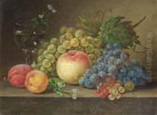 A Still Life With Peaches And Grapes On A Ledge - view 1