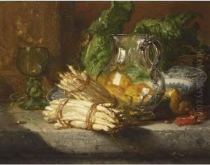 A Still Life With Asparagus And Lemons by Maria Vos
