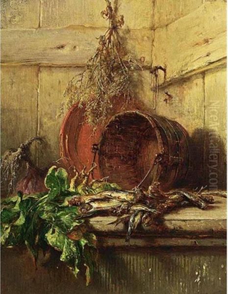 A Kitchen Still Life With Vegetables And Sardines - view 1