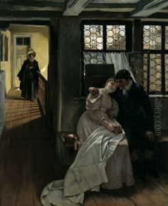 Das Ertappte Liebespaar.
Signiert Unten Links: C. Voss/munch. Ol Auf Leinwand. H 103; B 84 Cm. Im
"lexikon Der Munchner Maler Im 19. Jahrhundert" Heist Es Uber Voss:
"voss Malte... Bevorzugt Innenraume. Besonders Charakteristisch Sind
Seine Interi by Karl Leopold Voss